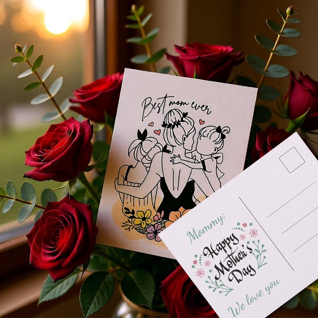 Postale Meilleure maman du monde maman, enfants/ carte pos (Best Mom Ever Floral Mother’s Day Postcard)