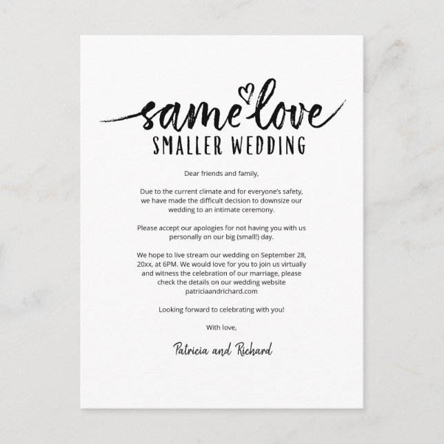 Postale Même amour cœur mignon downsizer carte de mariage (Devant)