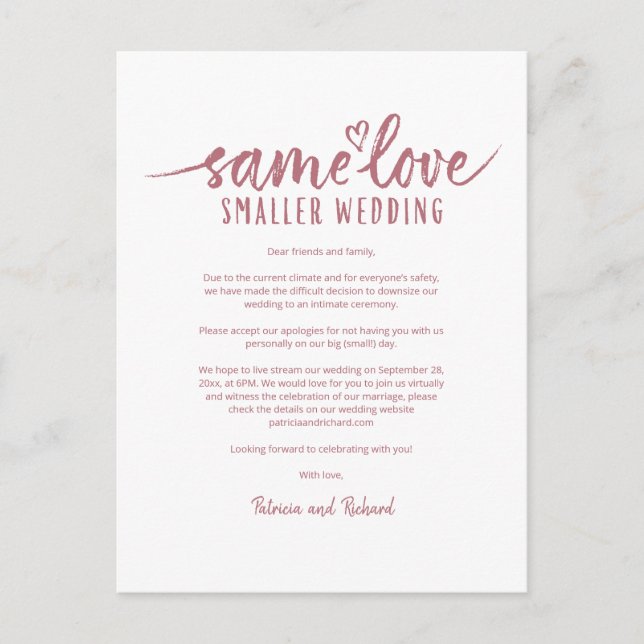 Postale Même amour cœur mignon downsizer carte de mariage (Devant)