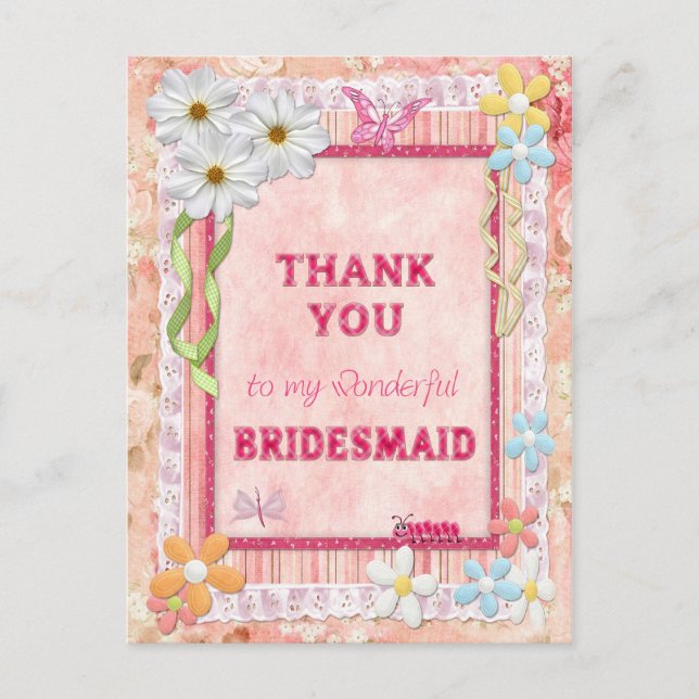 Postale Merci Bridesmaid, carte d'artisanat de fleurs (Devant)