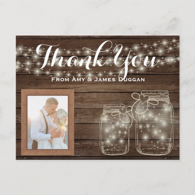 Postale Merci Carte photo Rustique Mariage Mason Jars (Devant)