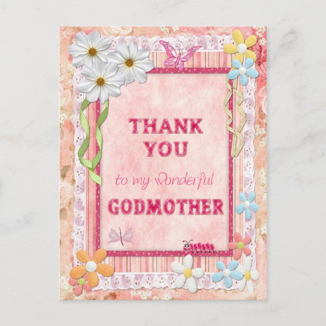 Postale Merci marraine, carte d'artisanat des fleurs (Devant)