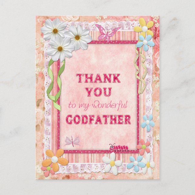 Postale Merci Parrain, carte d'artisanat des fleurs (Devant)