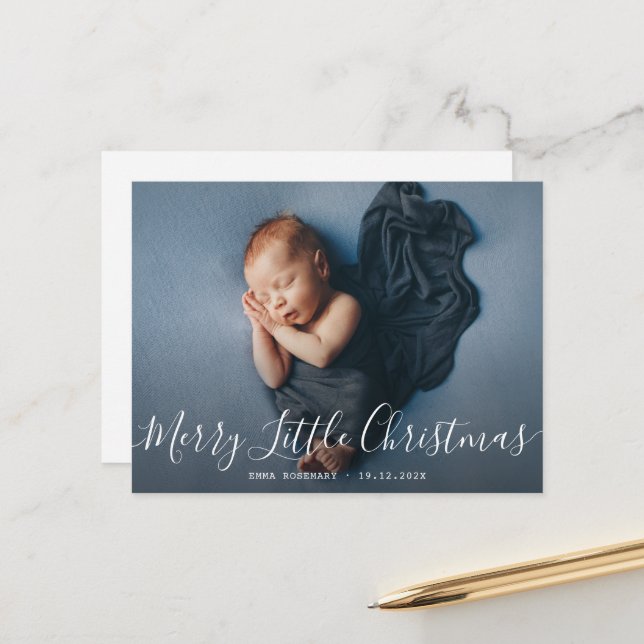 Postale MERRY PETITE CARTE faire-part de naissance DE NOËL (Devant/Arrière en situation)