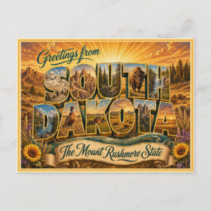 Postale Message vintage du Dakota du Sud issu d'une carte 