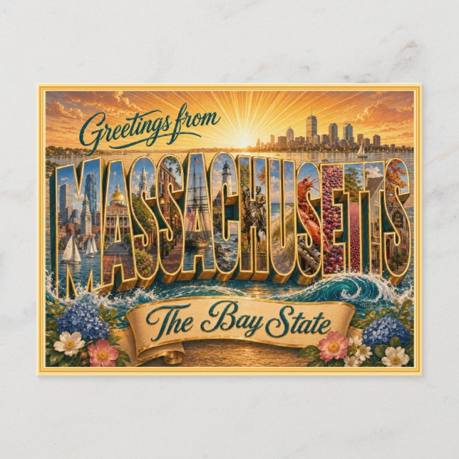 Postale Message vintage du Massachusetts issu d'une carte  (Devant)