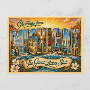 Postale Message vintage du Michigan issu d'une carte posta