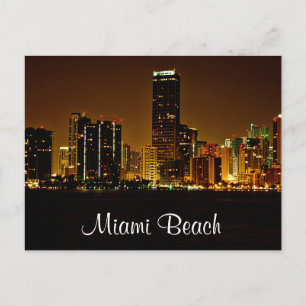 Postale Miami Beach Florida Carte de la nuit Skyline
