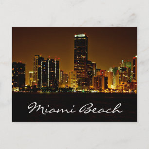 Postale Miami Beach Florida Carte de la nuit Skyline
