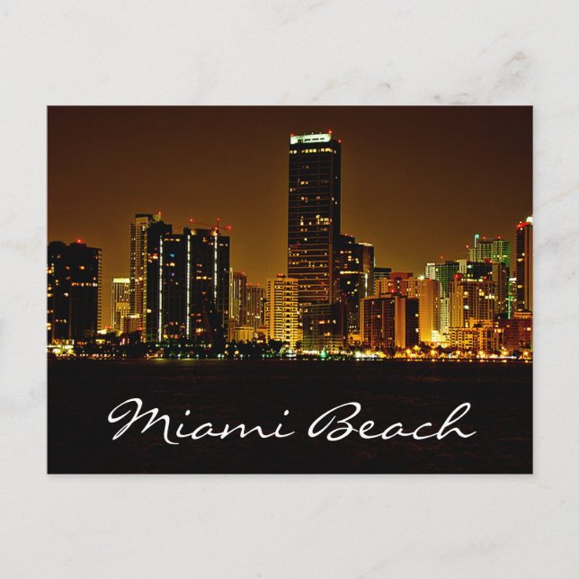 Postale Miami Beach Florida Carte de la nuit Skyline (Devant)