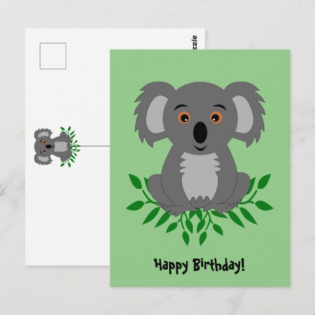 Postale Mignon koala avec eucalyptus carte d'anniversaire  (Devant / Derrière)