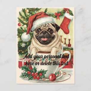 Postale Mignonne chien de carlin vintage Noël Carte postal
