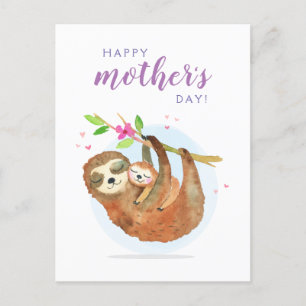 Postale Mignonne Sloth Maman Bébé Bonne carte de fête des 