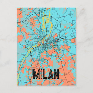 Postale Milan Italie Europe Plan de la ville Carte Turquoi