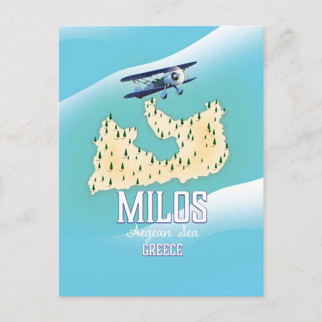 Postale Milos, île grecque Carte de voyage poster art. (Devant)