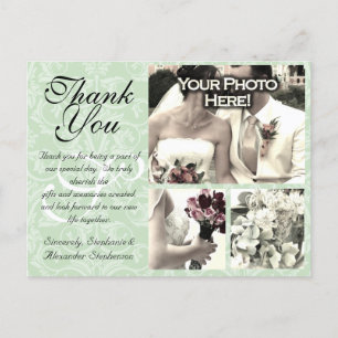Postale Mint Green Mariage damassé Carte de remerciements 