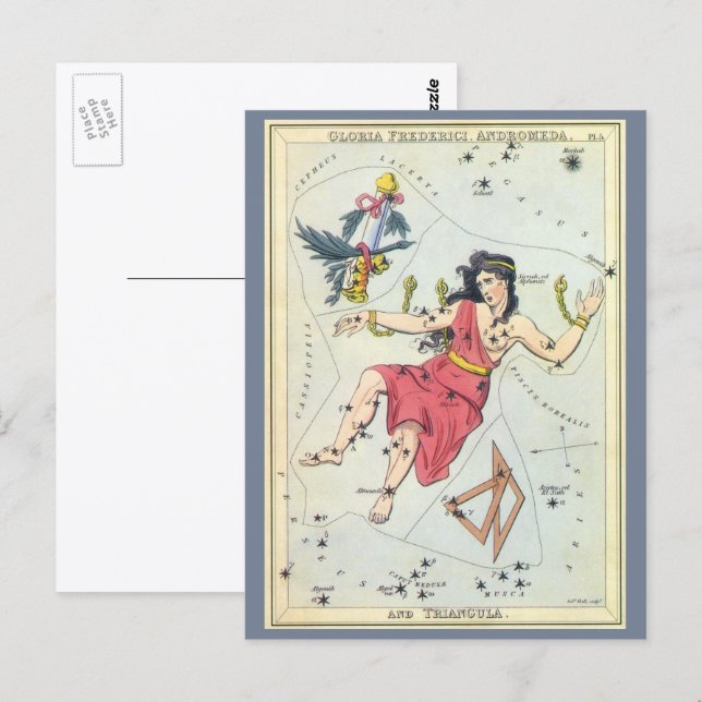 Postale Miroir d'Urania, Carte céleste d'astronomie vintag (Devant / Derrière)