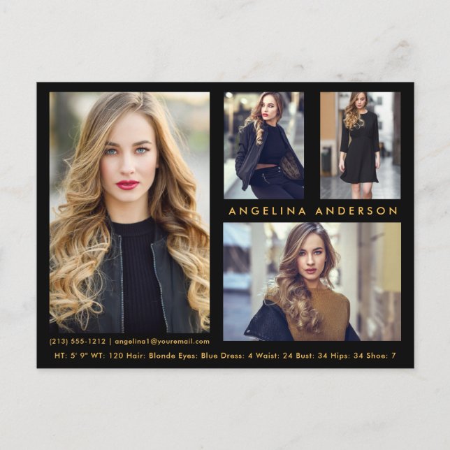 Postale Modèle Acteur 4 Photo Comp Card Black Gold Carte p (Devant)