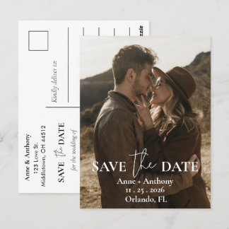 Postale Modern One Photo Wedding Enregistrer la date Carte