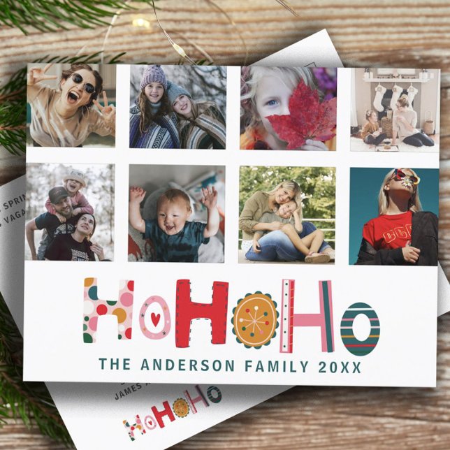 Postale Moderne carte de Noël Ho Ho Ho avec 8 photos  (Créateur téléchargé)