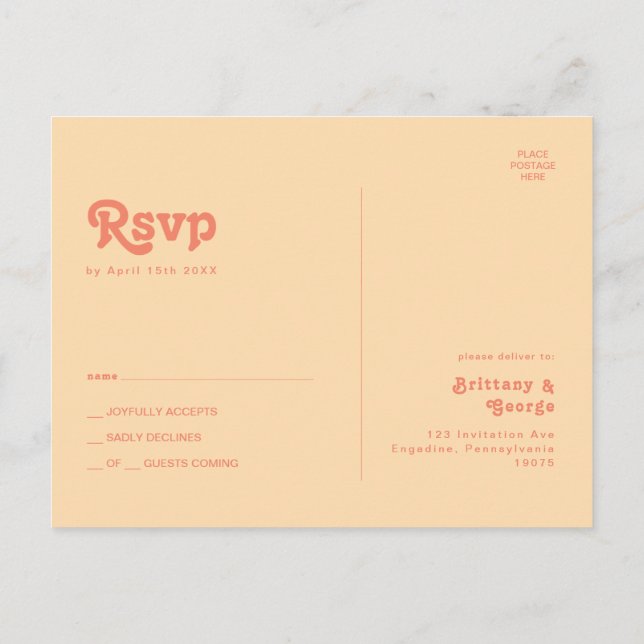 Postale Moderne Rétro | Carte de réponse de mariage Orange (Dos)