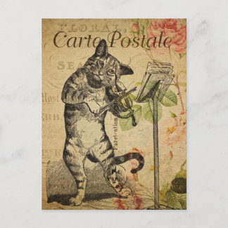 Postale Moderne Vintage Français Chat violon collage Carte