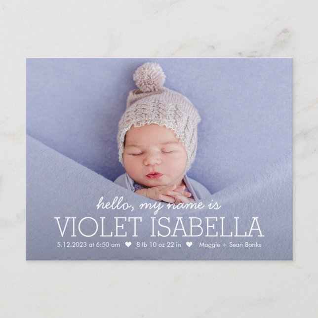 Postale Mon nom Simple Baby Faire-part de naissance Carte  (Devant)