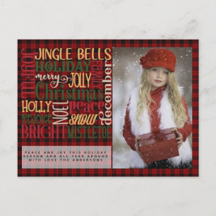 Postale Mots de Noël carte photo Buffalo Plaid