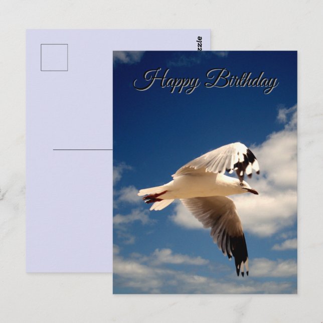 Postale Mouette Blanche en Vol, Carte d'Anniversaire (Devant / Derrière)