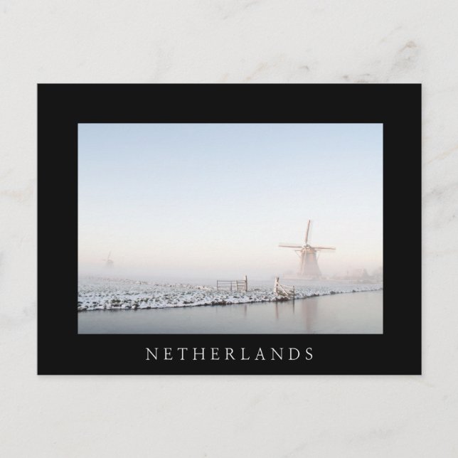 Postale Moulin à vent dans la neige en hiver noir carte po (Devant)