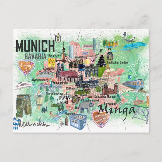 Postale Munich Bavière Allemagne Carte de voyage illustrée (Devant)