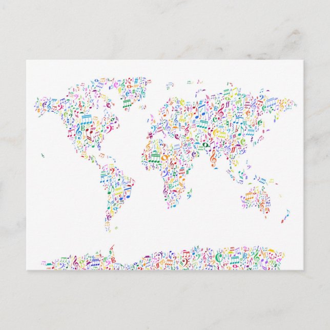 Postale Music Notes Carte du monde (Devant)
