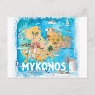 Postale Mykonos Grèce Carte illustrée avec des monuments