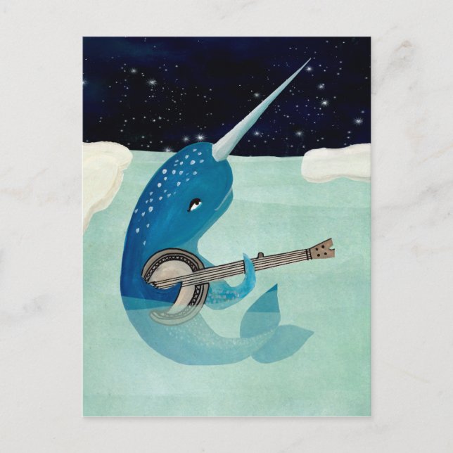 Postale Narwhal's Aquarelle - Narwhal joue la carte Banjo (Devant)
