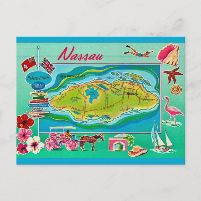 Postale Nassau Bahamas Carte Vintage (Devant)