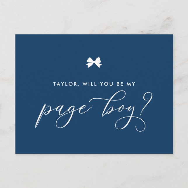 Postale Navy Blue Ribbon Bow Serez-Vous Ma Page Carte Garç (Devant)