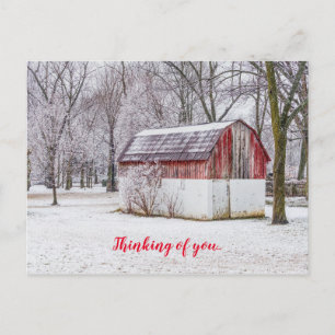 Postale Neige À La Grange Rouge Penser À Vous Carte Postal