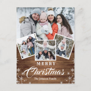 Postale Noël Bois Rustique 4 PHOTO Carte de Vœux Fêtes