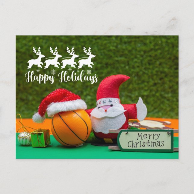 Postale Noël de basket-ball avec carte du Père Noël (Devant)