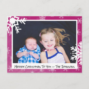 Postale Noël Magenta Snowflakes Carte photo de famille