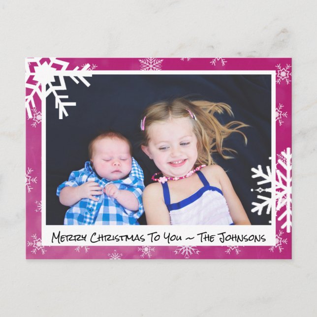 Postale Noël Magenta Snowflakes Carte photo de famille (Devant)