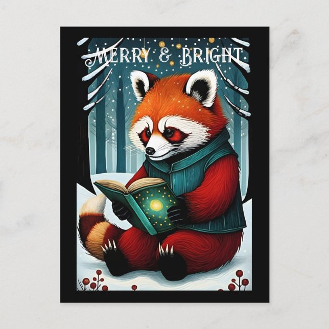 Postale Noël neigeux Rouge Panda livre de lecture Carte po (Devant)
