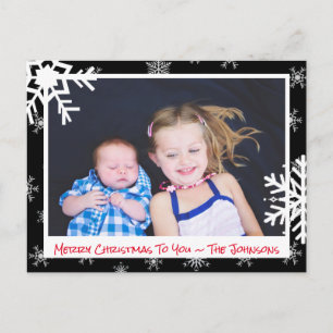 Postale Noël noir Snowflakes Carte photo de famille