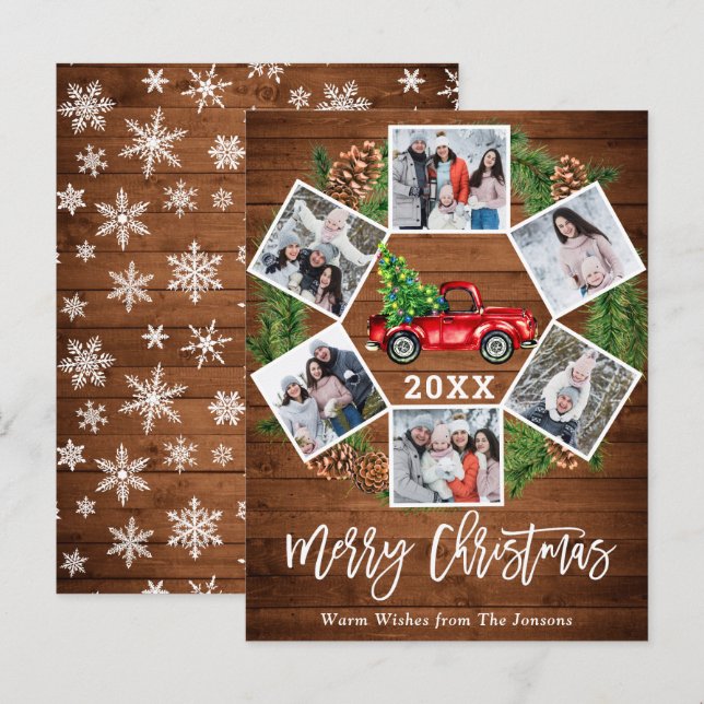 Postale Noël Rétro Camion de ferme rouge 6 Carte photo (Devant / Derrière)