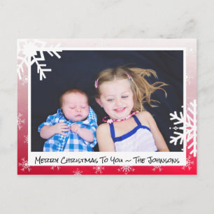 Postale Noël rouge Snowflakes Carte photo de famille