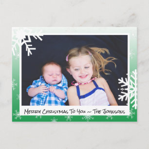 Postale Noël vert Snowflakes Carte photo de famille