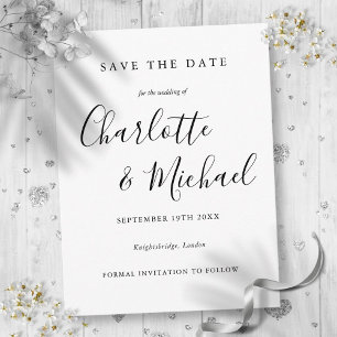 Postale Noir et blanc Script Mariage Enregistrer la carte 