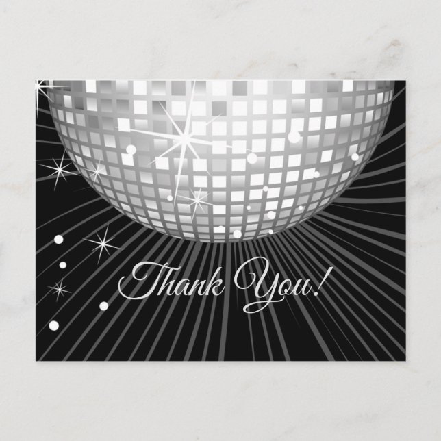 POSTALE NOIR, FÊTE DISCO, DANSE, CARTE DE REMERCIEMENTS D' (Devant)