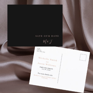 Postale Noir moderne & Rose Gold Enregistrer la date Carte