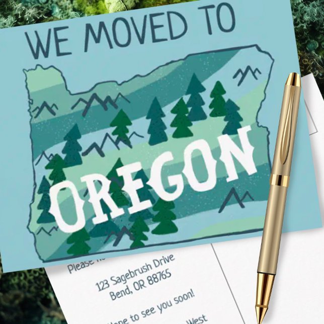 Postale NOUVELLE ADRESSE D'ACCUEIL Oregon State Carte illu (Customize this Address change moving announcement postcard for OREGON!)